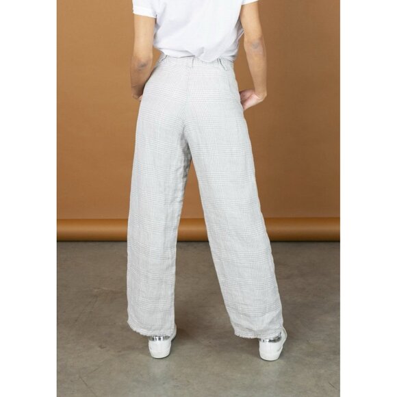 Hannoh Wessel Petronilla Pants Trousers Sz 38  Wide Leg Raw Edge Checkered Linen - Picture 3 of 15